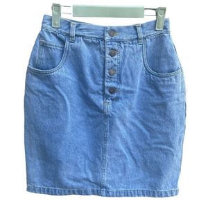 Vintage Button Front Light Wash High Rise Denim Mini Skirt Size XS Small
